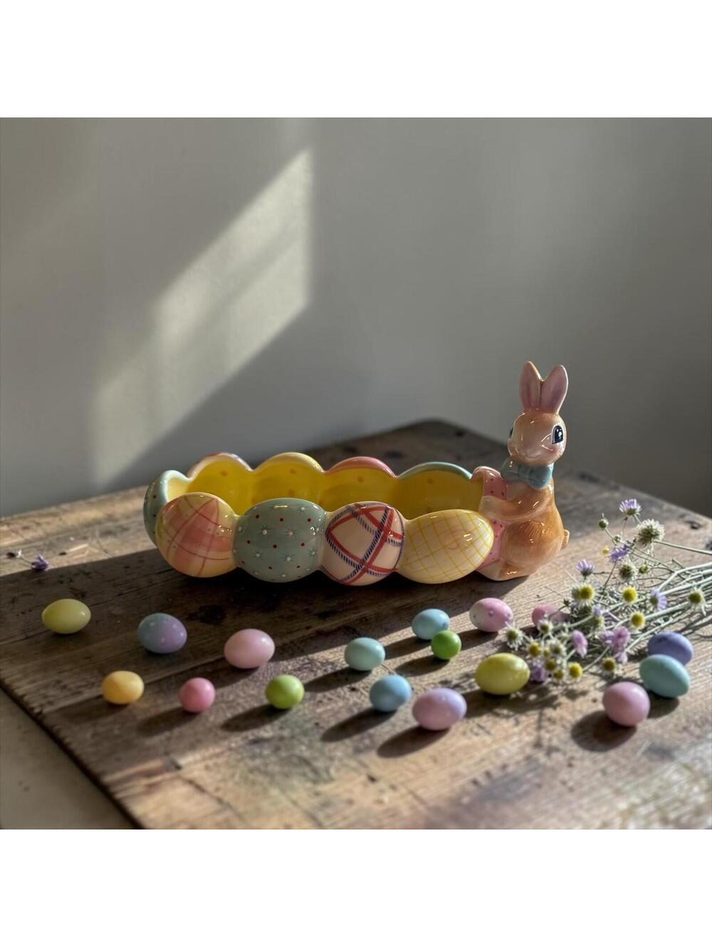 Fitz and Floyd A Good Egg Bunny Rabbit with Easter Eggs Candy Tidbit Dish w/Box